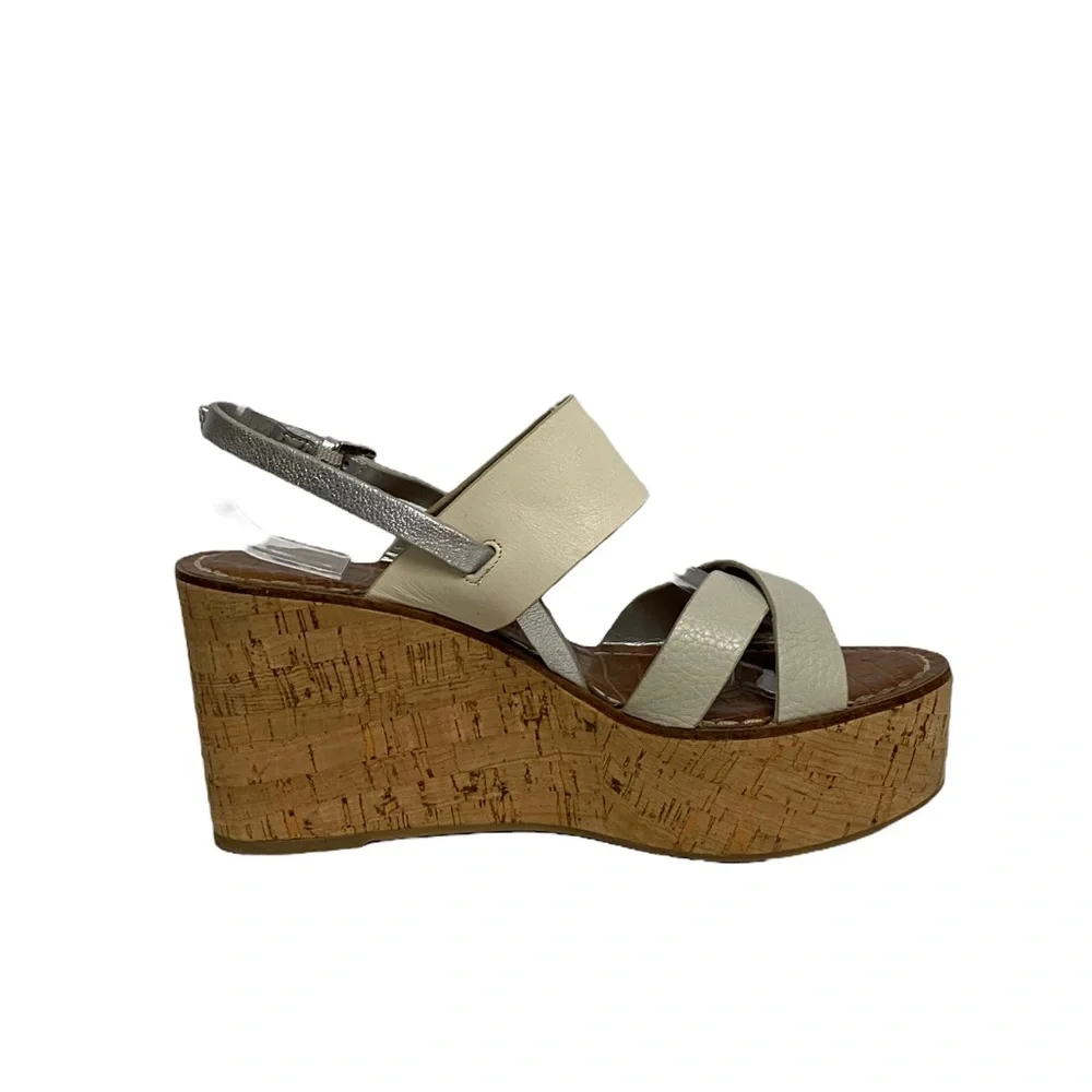 Sam Edelman Destiny Platform Fall Preppy Chic Leather Wedge‎ Sandal White Silver